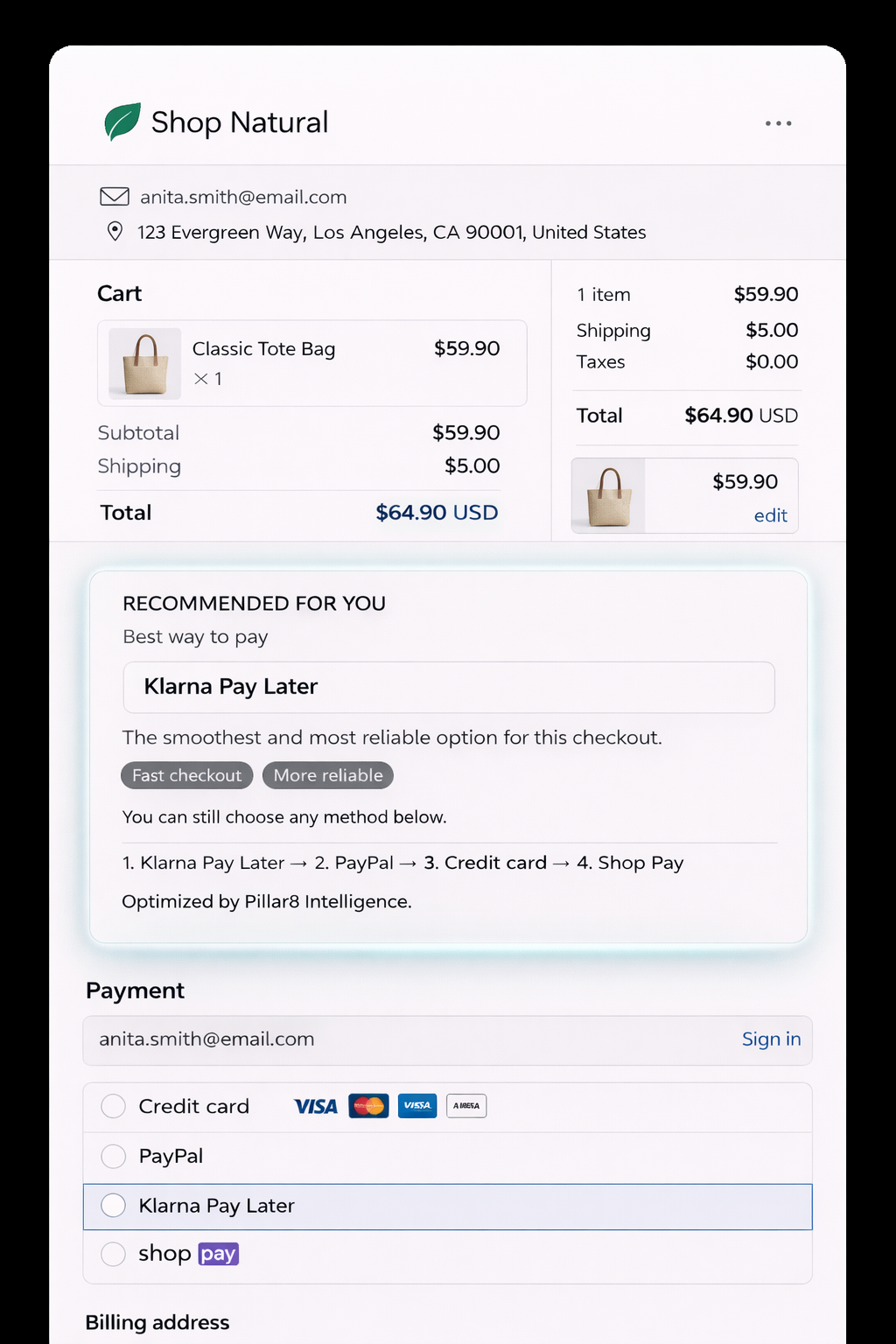 Pillar8 advisory block in Shopify checkout